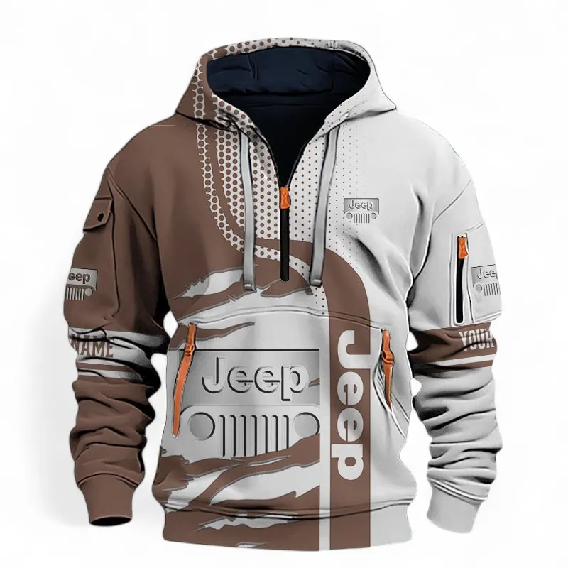 4x4 Vehicle Maker Hoodie Half Zip 3D, Rugged Casual Hoodie For Car Lovers CAR396 - Brown