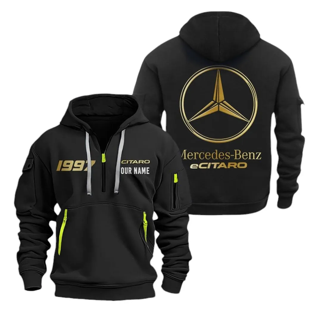 Hoodie Half Zipper Exclusive Logo Gift For City Bus Enthusiasts CAR019 - Image 2