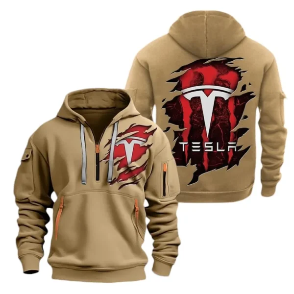Electric Car Hoodie Half Zipper, Exclusive Logo Hoodie For Electric Car Enthusiasts CAR021 - Image 4