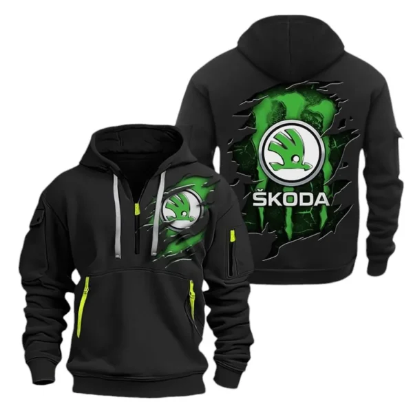 Czech Automobile Hoodie Half Zipper, All Over Print Hoodie Gift For Czech Automobile Enthusiasts CAR021 - Image 2