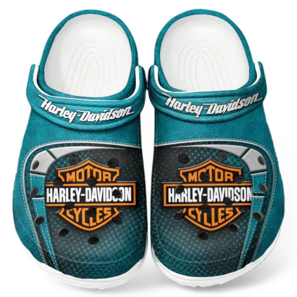 Trendy Chopper Style Bike Themed Clog, Full Print Lightweight Footwear for Fans of Automotive Style CAR183 - Cyan