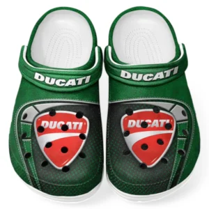 Trendy Sport Bike Themed Clog, Full Print Lightweight Footwear for Fans of Automotive Style CAR183 - Green