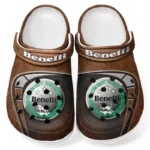 All Over Print Dual-Sport Bike Clog, Automotive Lifestyle Inspired Shoes for Car Enthusiasts CAR183 - Brown