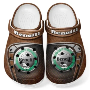 All Over Print Dual-Sport Bike Clog, Automotive Lifestyle Inspired Shoes for Car Enthusiasts CAR183 - Brown