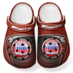 Trendy Outdoor Riding Motorcycle Themed Clog, Full Print Lightweight Footwear for Fans of Automotive Style CAR183 - Red