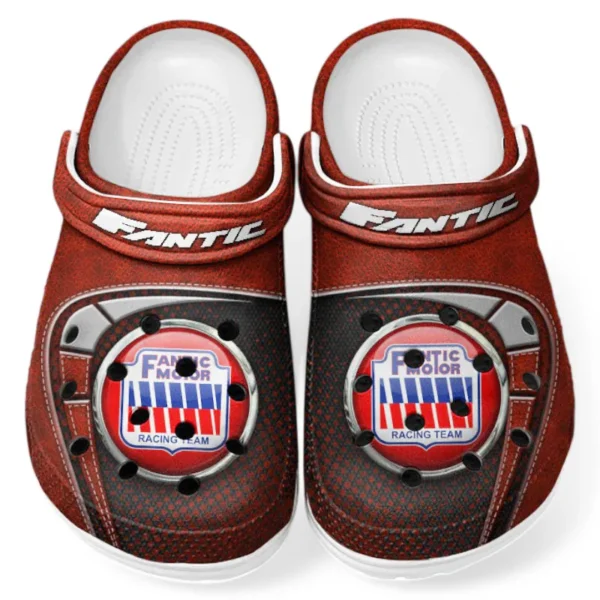 Trendy Outdoor Riding Motorcycle Themed Clog, Full Print Lightweight Footwear for Fans of Automotive Style CAR183 - Red