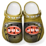 Trendy Outdoor Explorer Bike Themed Clog, Full Print Lightweight Footwear for Fans of Automotive Style CAR183 - Yellow