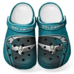 Trendy Road Touring Two-Wheeler Themed Clog, Full Print Lightweight Footwear for Fans of Automotive Style CAR183 - Cyan