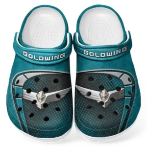 Trendy Road Touring Two-Wheeler Themed Clog, Full Print Lightweight Footwear for Fans of Automotive Style CAR183 - Cyan
