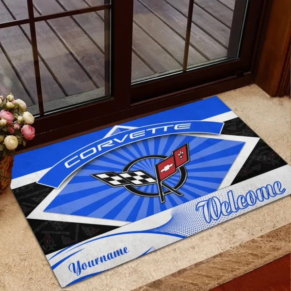 Modern Muscle Car Doormat, Durable Auto-Inspired Rug for Garage or Home Entry CAR190 - Blue