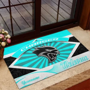 American Muscle Car Doormat, Durable Auto-Inspired Rug for Garage or Home Entry CAR190 - Cyan