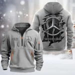 Hoodie Half Zipper Exclusive Logo Gift For Premium Auto Enthusiasts CAR198 - Gray