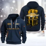 Popular US Car Hoodie Half Zipper, All Over Print Hoodie Gift For Popular US Car Enthusiasts CAR198 - Navy