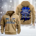 Hoodie Half Zipper Exclusive Logo Gift For Pony Car Enthusiasts CAR198 - Khaki