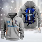 Pony Car Hoodie Half Zipper, All Over Print Hoodie Gift For Pony Car Enthusiasts CAR198 - Gray