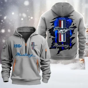 Pony Car Hoodie Half Zipper, All Over Print Hoodie Gift For Pony Car Enthusiasts CAR198 - Gray