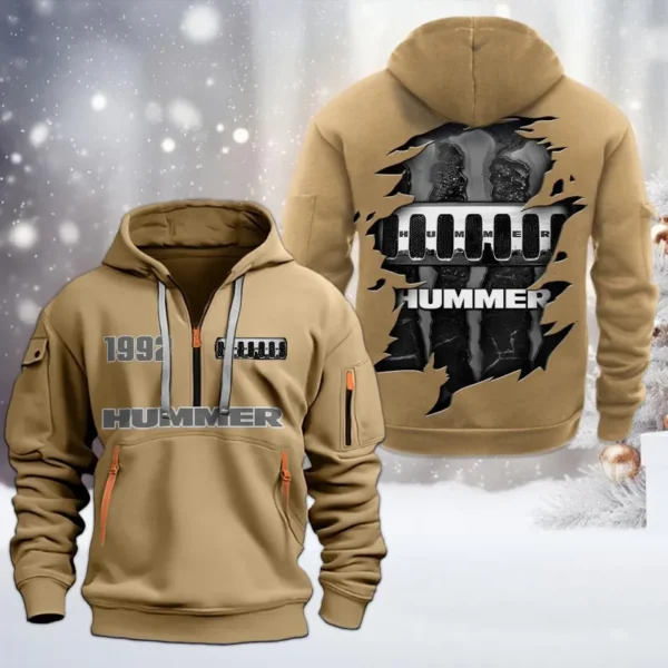 Military-Style Vehicle Hoodie Half Zipper, All Over Print Hoodie Gift For Military-Style Vehicle Enthusiasts CAR198 - Khaki