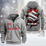 Speed Demon Bike Hoodie Half Zipper, All Over Print Hoodie Gift For Speed Demon Bike Enthusiasts CAR198 - Gray