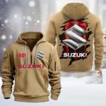 Hoodie Half Zipper Exclusive Logo Gift For Superbike Enthusiasts CAR198 - Khaki