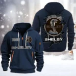 Classic American Car Hoodie Half Zipper, All Over Print Hoodie Gift For Classic American Car Enthusiasts CAR198 - Navy