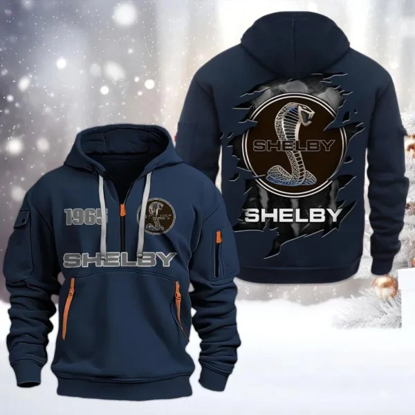 Classic American Car Hoodie Half Zipper, All Over Print Hoodie Gift For Classic American Car Enthusiasts CAR198 - Navy