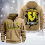 Hoodie Half Zipper Exclusive Logo Gift For Sports Auto Enthusiasts CAR198 - Khaki