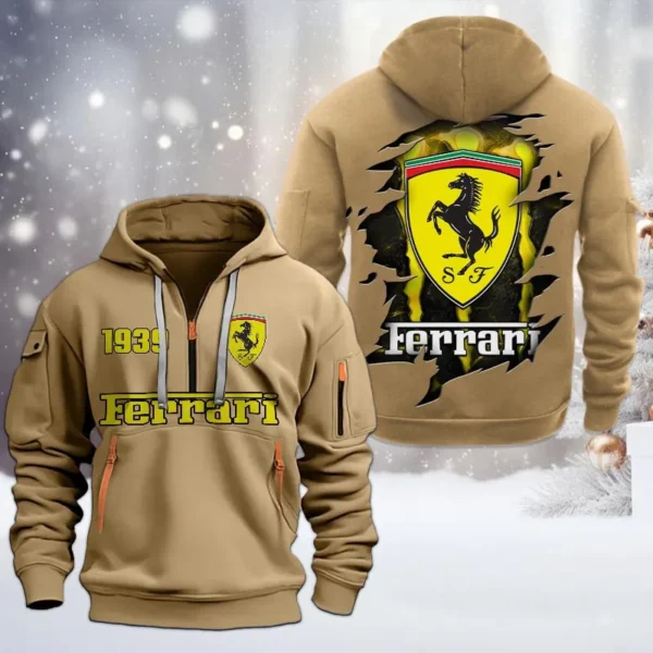 Hoodie Half Zipper Exclusive Logo Gift For Sports Auto Enthusiasts CAR198 - Khaki