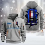 Hoodie Half Zipper Exclusive Logo Gift For American Pony Car Enthusiasts CAR198 - Gray