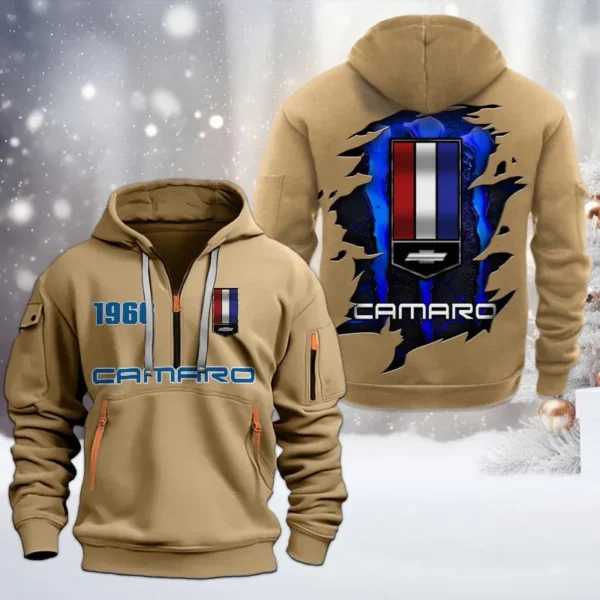American Pony Car Hoodie Half Zipper, All Over Print Hoodie Gift For American Pony Car Enthusiasts CAR198 - Khaki
