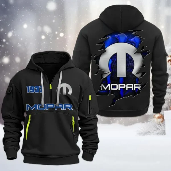 Vintage Car Tuning Hoodie Half Zipper, All Over Print Hoodie Gift For Vintage Car Tuning Enthusiasts CAR198 - Black