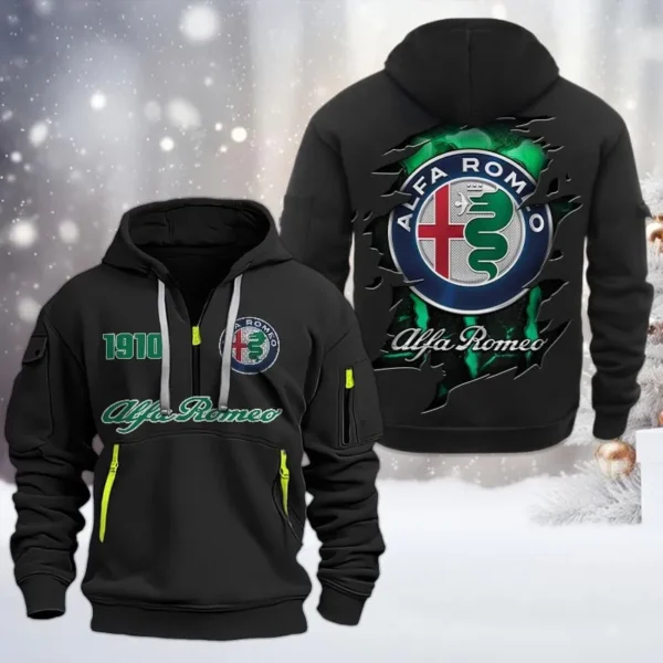 Hoodie Half Zipper Exclusive Logo Gift For Vintage Ride Enthusiasts CAR198 - Black