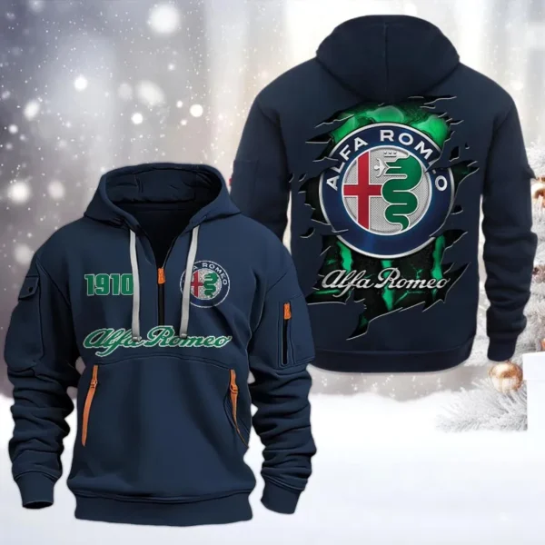 Hoodie Half Zipper Exclusive Logo Gift For Sport Sedan Enthusiasts CAR198 - Navy