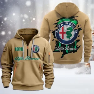 Hoodie Half Zipper Exclusive Logo Gift For Racing Heritage Enthusiasts CAR198 - Khaki