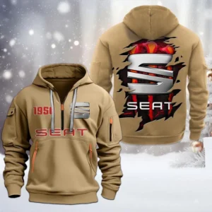 Hoodie Half Zipper Exclusive Logo Gift For Small SUV Enthusiasts CAR198 - Khaki