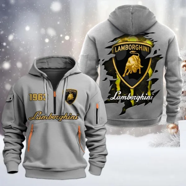 Luxury Car Hoodie Half Zipper, All Over Print Hoodie Gift For Luxury Car Enthusiasts CAR198 - Gray