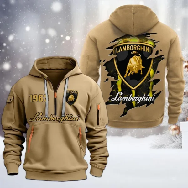 Car High-Performance Hoodie Half Zipper, All Over Print Hoodie Gift For Car High-Performance Enthusiasts CAR198 - Khaki