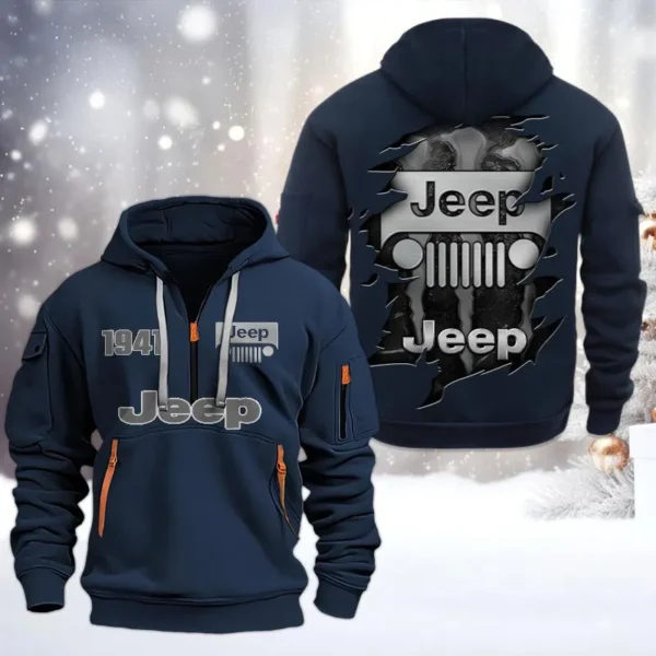 Hoodie Half Zipper Exclusive Logo Gift For Utility 4x4 Auto Enthusiasts CAR198 - Navy