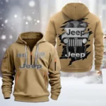 Hoodie Half Zipper Exclusive Logo Gift For Off-Road SUV Enthusiasts CAR198 - Khaki