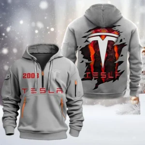 Hoodie Half Zipper Exclusive Logo Gift For High-Tech Auto Enthusiasts CAR198 - Gray