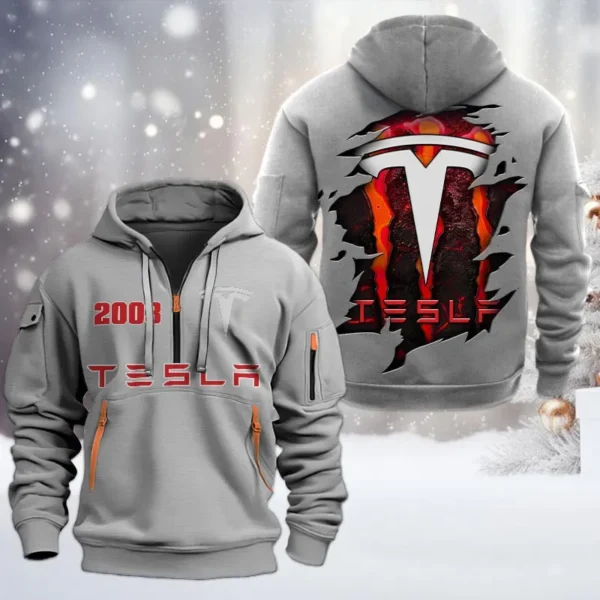 Hoodie Half Zipper Exclusive Logo Gift For High-Tech Auto Enthusiasts CAR198 - Gray
