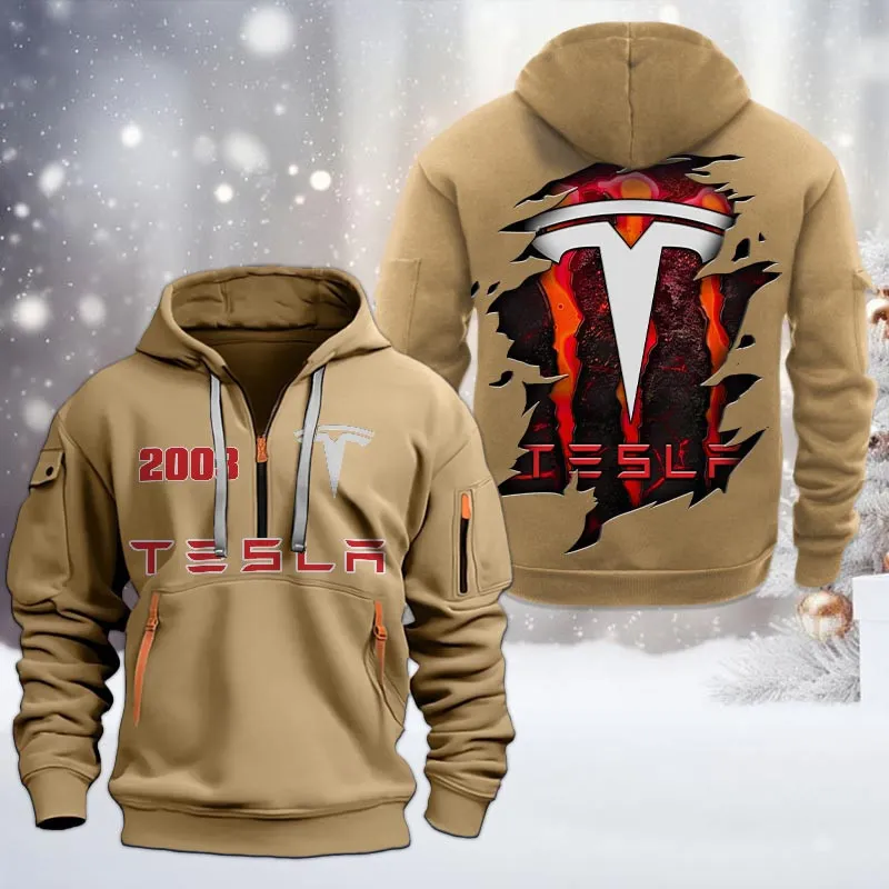 Hoodie Half Zipper Exclusive Logo Gift For Battery-Powered Car Enthusiasts CAR198 - Khaki