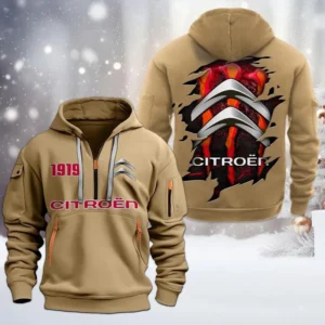 Hoodie Half Zipper Exclusive Logo Gift For Stylish Crossover Enthusiasts CAR198 - Khaki