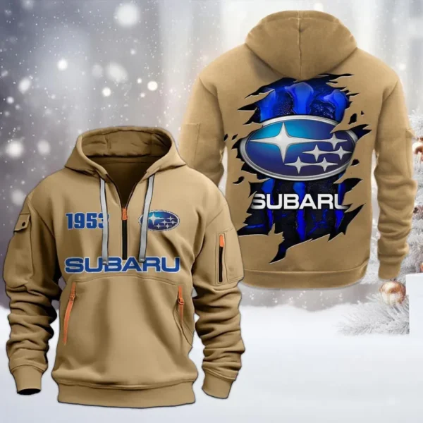 Hoodie Half Zipper Exclusive Logo Gift For Trail-Ready Auto Enthusiasts CAR198 - Khaki