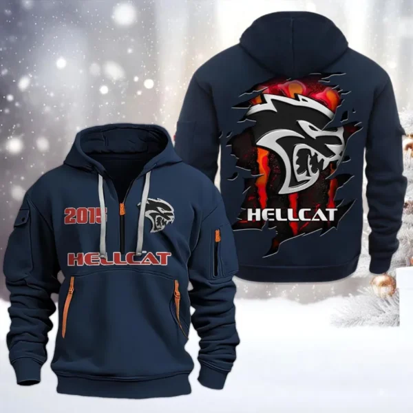 Hoodie Half Zipper Exclusive Logo Gift For Power Car Enthusiasts CAR198 - Navy