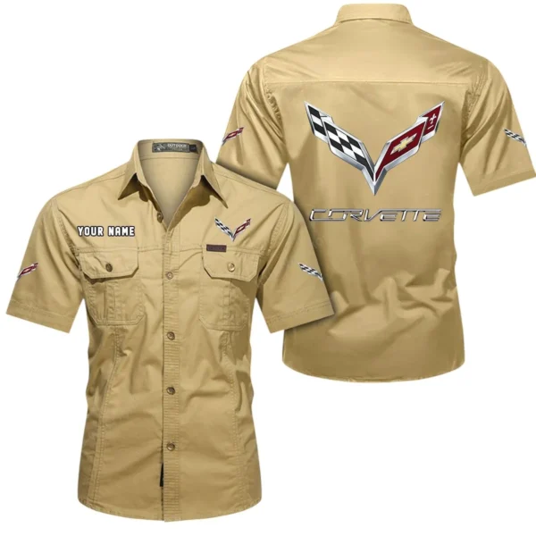 American Muscle Exclusive Logo Short Sleeved Shirt, Gift For American Muscle Enthusiasts CAR444 - Khaki