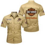 Chopper Style Bike Exclusive Logo Short Sleeved Shirt, Gift For Chopper Style Bike Enthusiasts CAR444 - Khaki