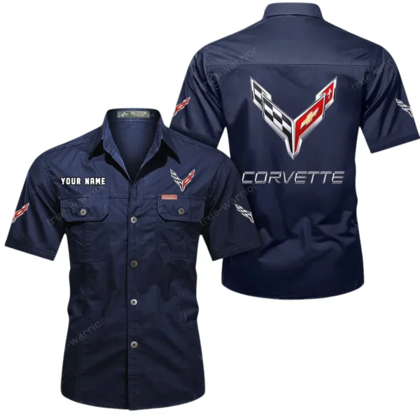 Modern Muscle Car Exclusive Logo Short Sleeved Shirt, Gift For Modern Muscle Car Enthusiasts CAR444 - Dark Blue
