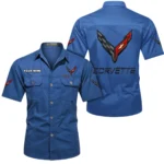 Classic Muscle Car Exclusive Logo Short Sleeved Shirt, Gift For Classic Muscle Car Lovers CAR444 - Cowboy Blue