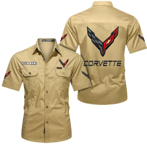 American Iconic Sports Car Exclusive Logo Short Sleeved Shirt, Gift For American Iconic Sports Car Enthusiasts CAR444 - Khaki