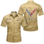 American Iconic Sports Car Exclusive Logo Short Sleeved Shirt, Gift For American Iconic Sports Car Enthusiasts CAR444 - Khaki